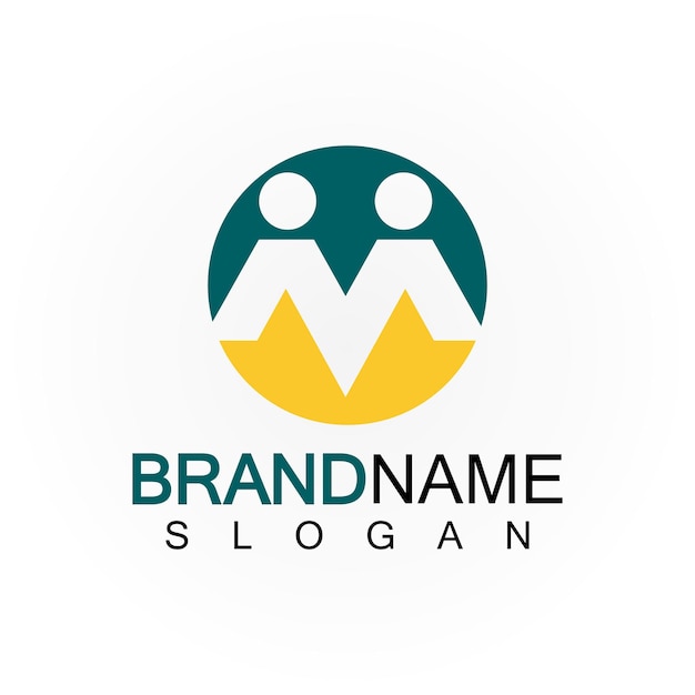 M carta personas concepto Logo plantilla Vector ilustración