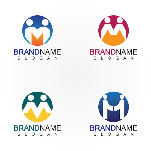 M carta personas concepto Logo plantilla Vector ilustración
