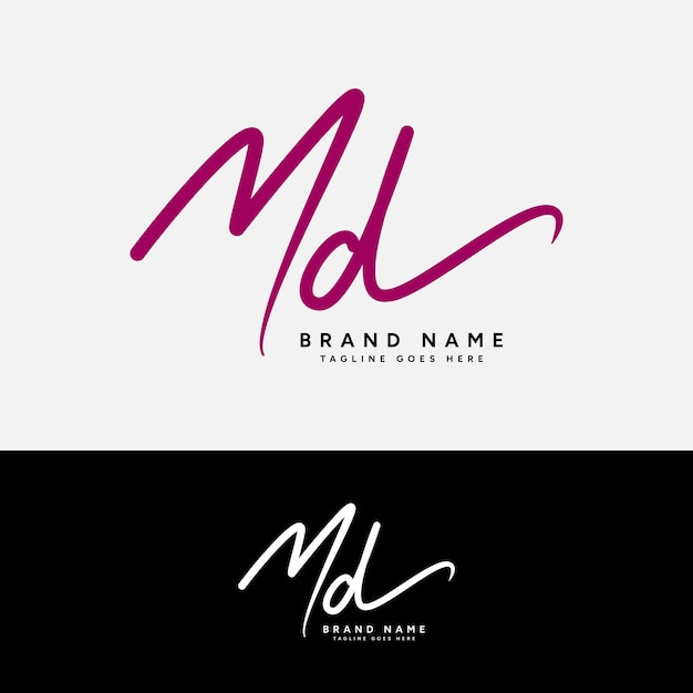 M D MD Logotipo con las letras iniciales Alfabeto MD Logotipo de firma manuscrita