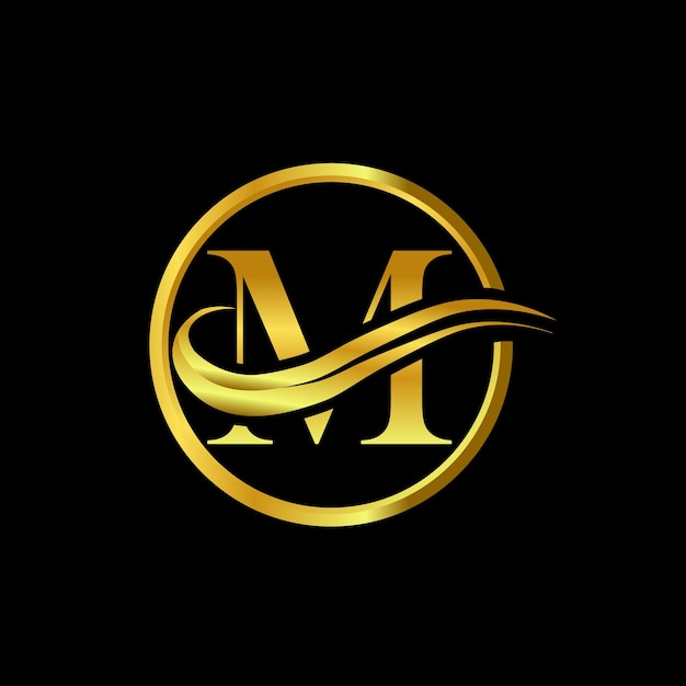 M diseño de logotipo de lujo dorado