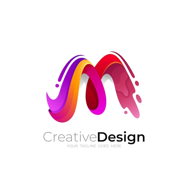Vector m logo diseño colorido letra m logo con iconos de estilo 3d