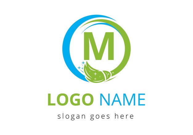 M Logotipo del servicio de limpieza de letras Concepto de diseño con símbolo de pincel limpio Signo del logotipo de la empresa de limpieza