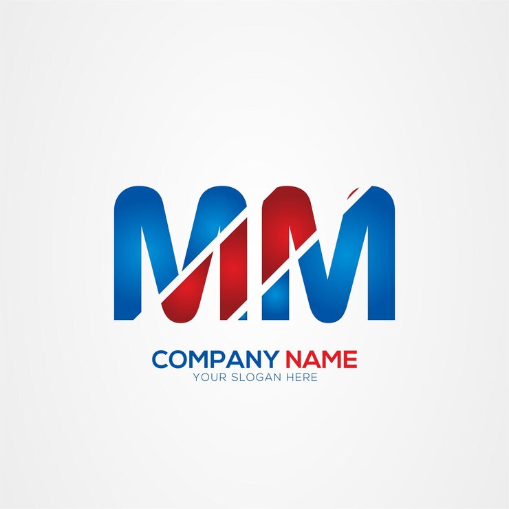 Vector m mm creative modern letters diseño del logotipo elemento rojo y azul