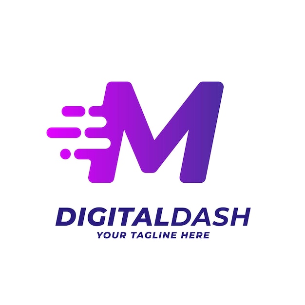 M Speed Blur And Dash Borde de corte Alfabeto inicial digital Letra Logo Vector Icono Ilustración
