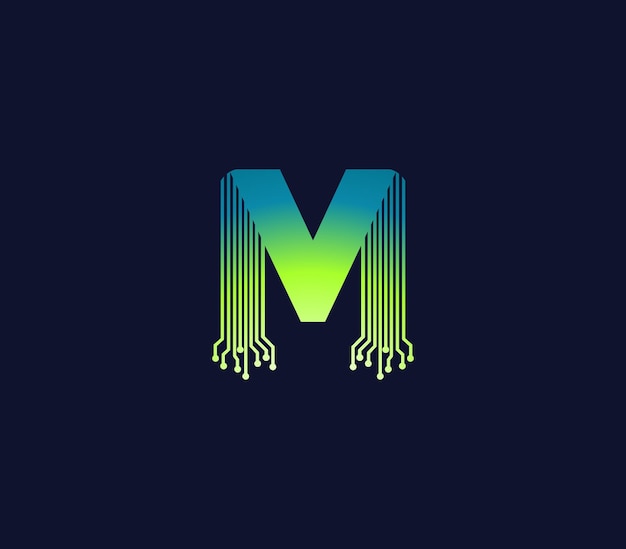 M Tecnología Alfabeto Circuito de Datos Diseño de logotipo de la compañía Concepto