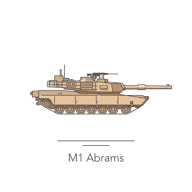 M1 Abrams contorno icono colorido Tanque aislado sobre fondo blanco Ilustración vectorial