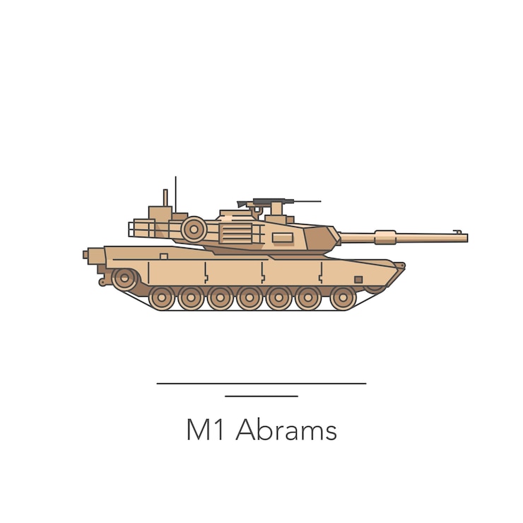 Vector m1 abrams contorno icono colorido tanque aislado sobre fondo blanco ilustración vectorial