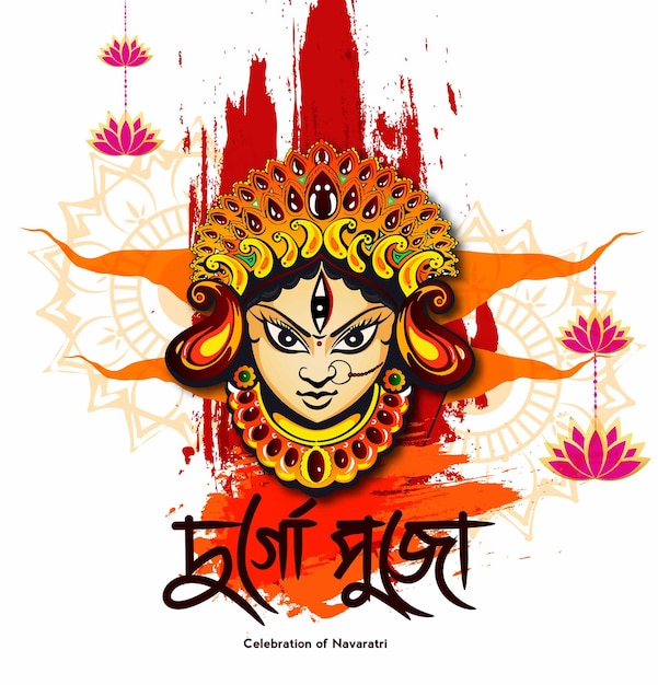 Vector maa durga en happy dussehra navratri diseño de fondo celebrado en la religión y el festival hindú