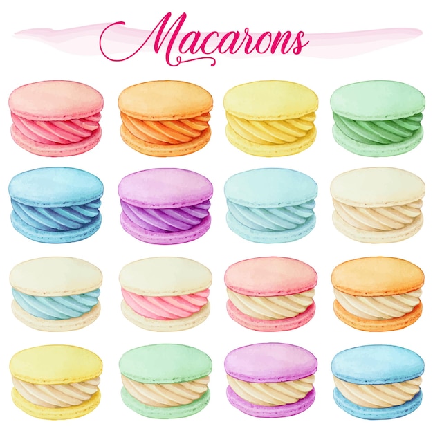 Macarón realista dibujado a mano en acuarela