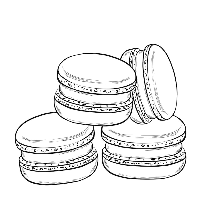 Vector macarones dispuestos en estilo gráfico impresión universal para sus notas culinarias tarjetas de recetas libro de cocina textil ilustración vectorial dibujada a mano en un estilo minimalista simple