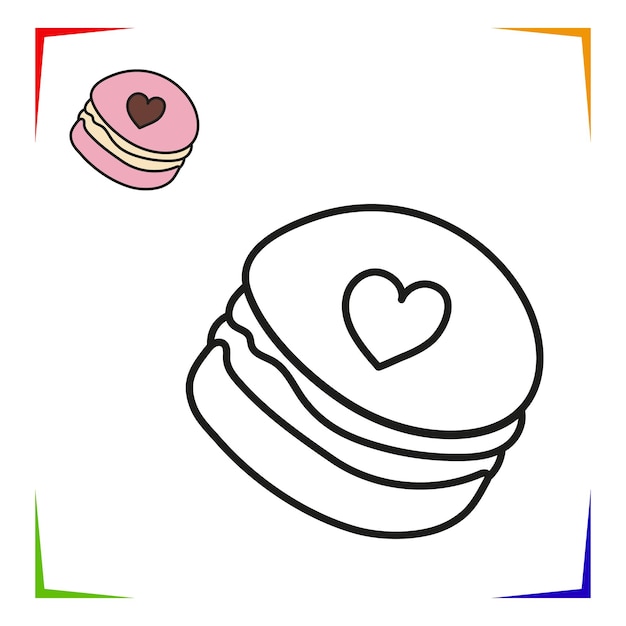 Macarons Candy Página para colorear Pasteles pequeños Vector Hoja de trabajo educativa coloreada por muestra Juego de pintura