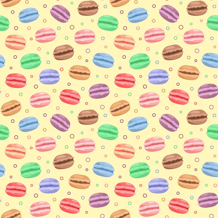 Vector macarons de colores. patrón sin costuras fondo delicioso francés