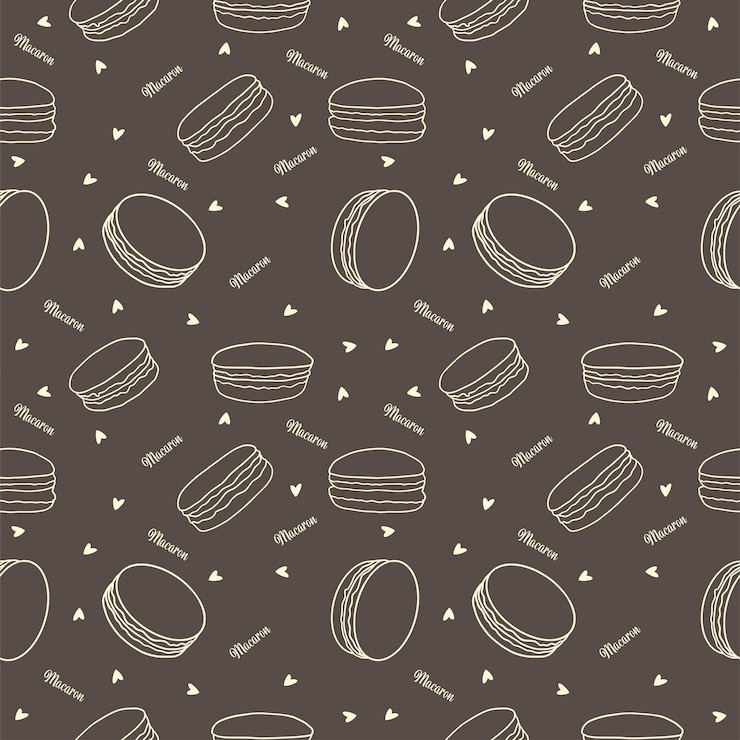 Vector macarons cookies de patrones sin fisuras doodle decorativo dibujado a mano ilustración vectorial