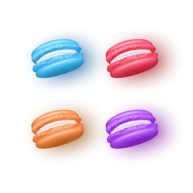 Vector macarons realistas dulces macarrones franceses sobre fondo blanco ilustración vectorial