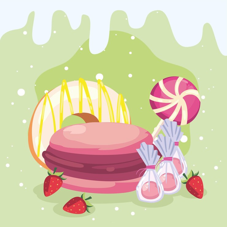 Vector macarrón con caramelos