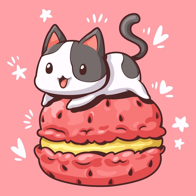 Vector macarrón y lindo gato