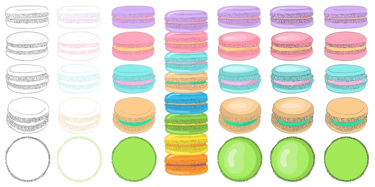Vector macarrón o macarrón francés dibujo de dulce tradicional francés