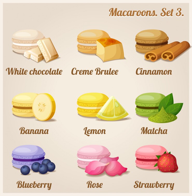 Vector macarrones establecer ilustración de sabor