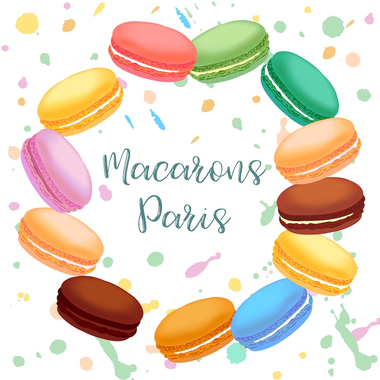 Vector macarrones franceses de diferentes colores. ilustración.