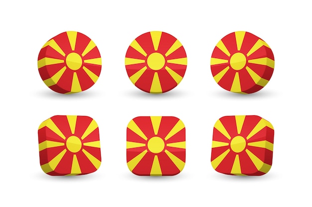Macedonia del Norte bandera 3d vector ilustración botón bandera de Macedonia aislado en blanco