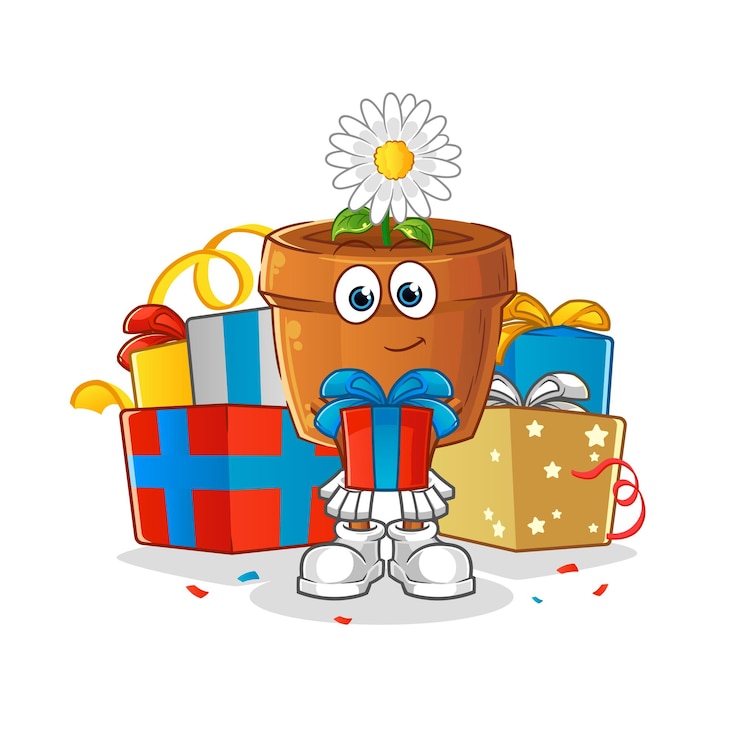 Vector maceta dar regalos mascota. vector de dibujos animados