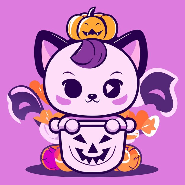 Vector maceta de diseño de halloween con contorno atrevido llena de