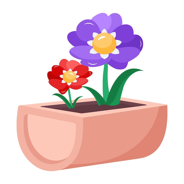 Una maceta con una flor roja y azul.