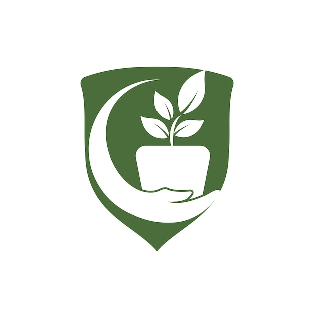 Maceta en mano diseño de logotipo vectorial