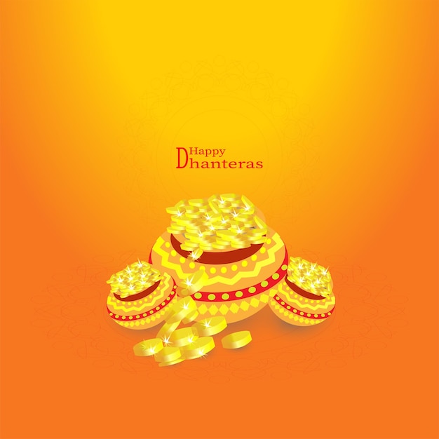 Macetas indias con monedas ilustración vectorial. composición festiva de shubh dhanteras para el festival de diwali