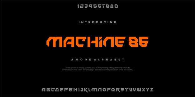 Machine 86 futurista pantalla minimalista diseño de fuente alfabeto tipografía letras tipografía