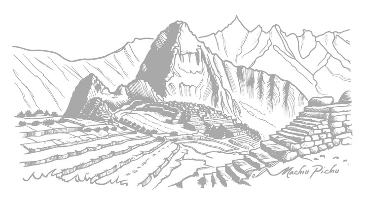 Vector machu picchu una representación artística dibujada a mano de la ciudadela inca