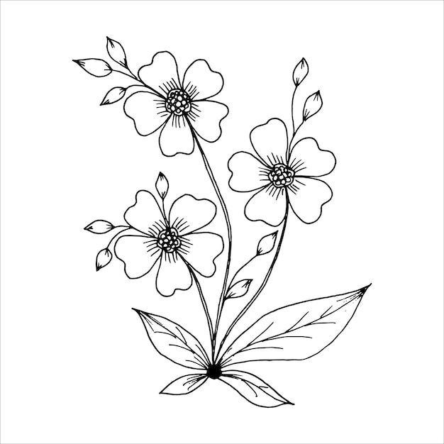 Macizo de flores con flores para colorear estilo de dibujo vectorial en blanco y negro
