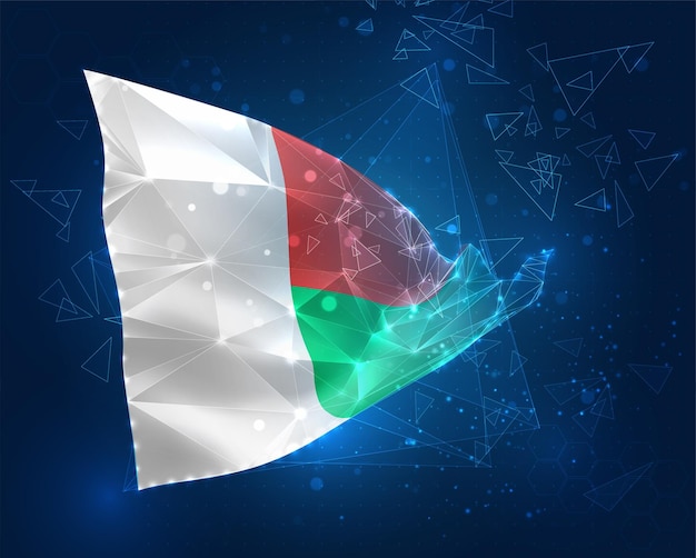 Madagascar vector bandera objeto 3D abstracto virtual de polígonos triangulares sobre un fondo azul