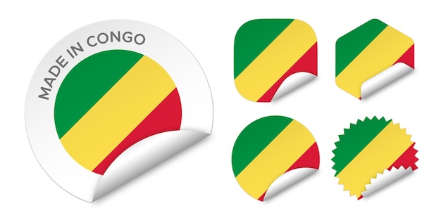 Made in Congo flag sticker tags badge logo 3d vector illustration mockup aislado en blanco