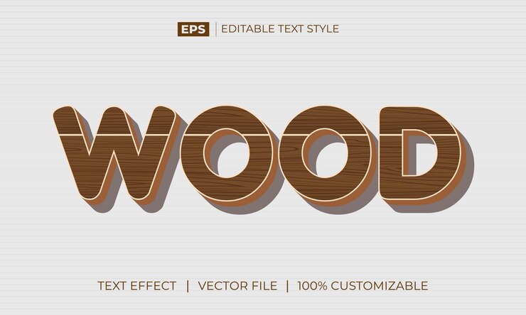 Vector madera 3d efecto de texto editable eps premium con fondo