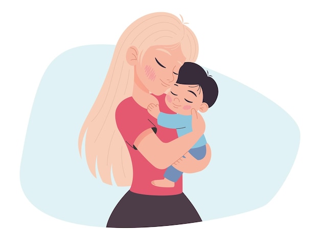 Madre abrazando al bebé con fuerza Ilustración de amor maternal aislada en blanco