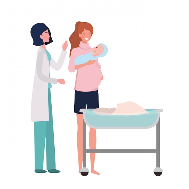 Madre aislada con bebé y médico