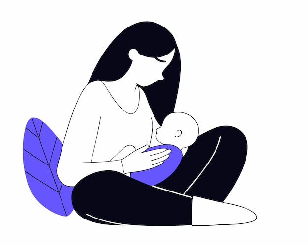 Una madre amamantando en una ilustración de estilo de arte de línea
