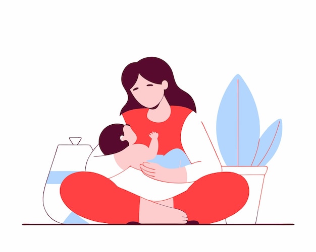 Una madre amamantando en una ilustración de estilo de arte de línea