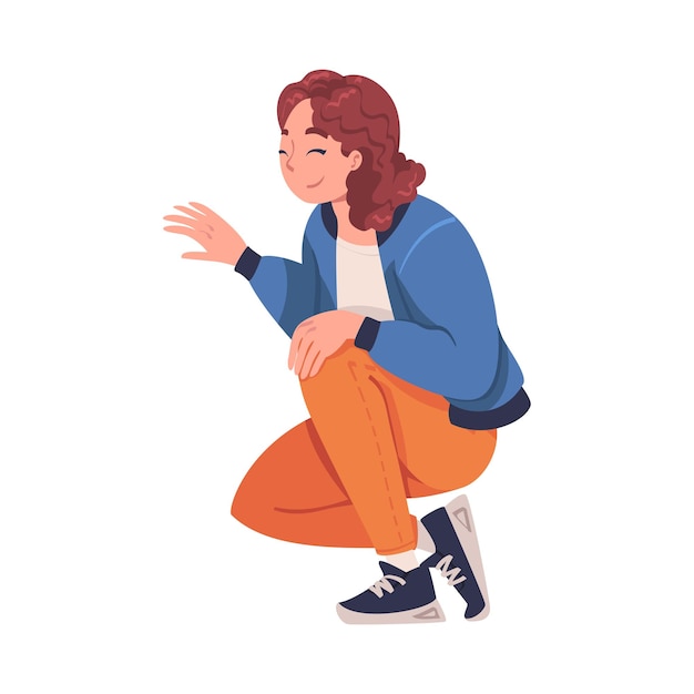 Madre arrodillada hablando con su niño pequeño explicando algo Ilustración vectorial