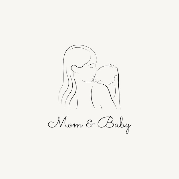Madre y bebé símbolo de vector estilizado mamá abraza a su plantilla de logotipo de niño