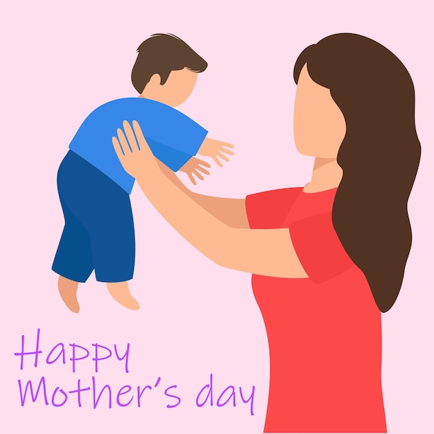 Madre con bebé. Tarjeta cuadrada para el Día de la Madre Feliz. Ilustración vectorial.