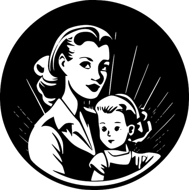 Madre, blanco y negro, aislado, icono, vector, ilustración