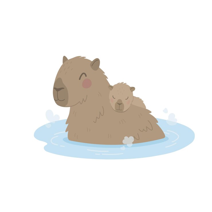 Vector la madre capibara y su bebé se están bañando.