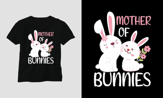 Vector madre de conejitos plantilla de diseño de camiseta del día de la madre con conejo
