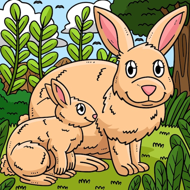 Madre Conejo Bebé Conejo Dibujos Animados De Colores