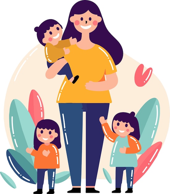 Vector madre dibujada a mano camina con bebé en estilo plano