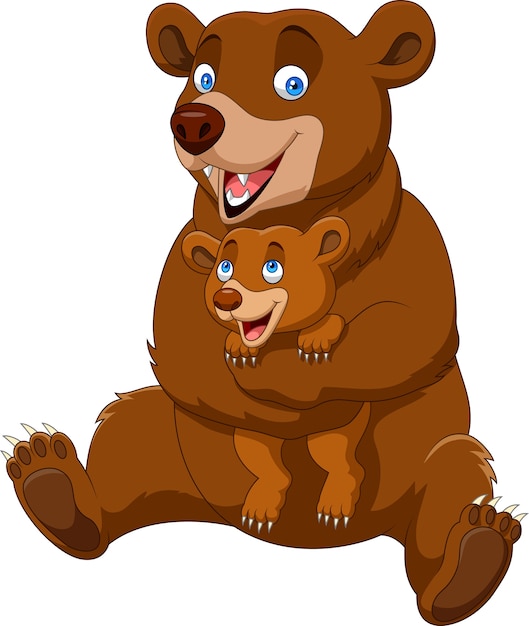 Madre de dibujos animados y bebé oso pardo
