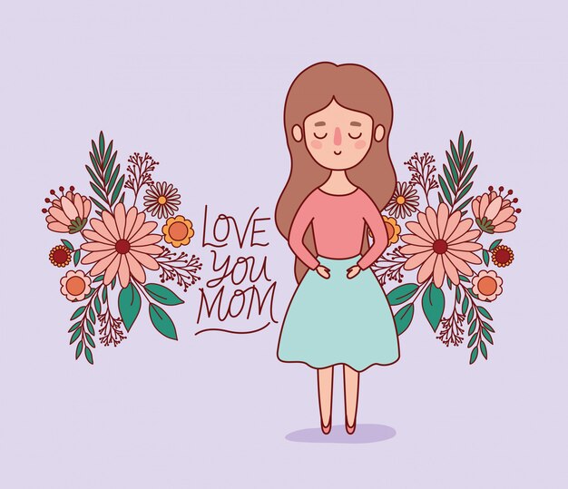 Vector madre de dibujos animados con flores y hojas