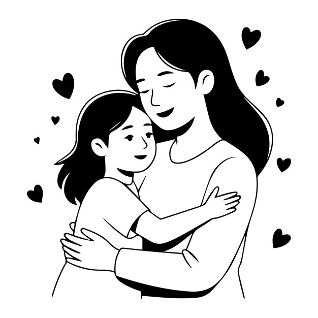 Madre e hija se abrazan con el corazón